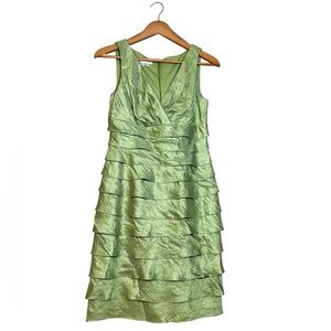 London Times Green Shimmer Ruffle Cocktail Dress Women’s Size 4 NWT